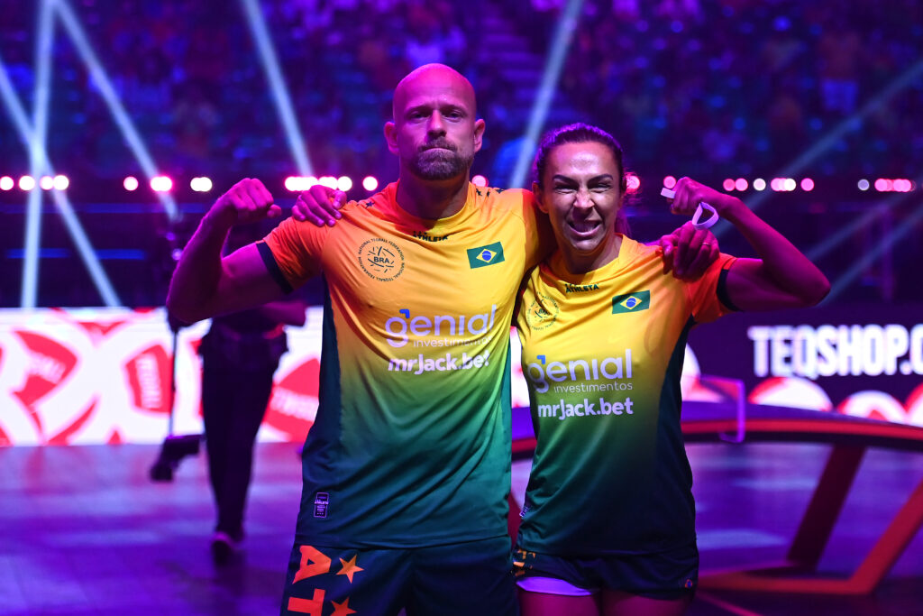 Leonardo Lindoso De Almeida and Vania Moraes Da Cruz of Brazil posing after Mixed Doubles Semifinal victory.